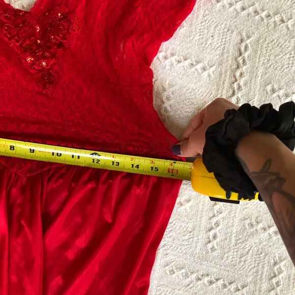 VTG Adonna Lace & Satin Nightgown Slip Dress S Red Long USA Lingerie Romantic - Picture 12 of 13